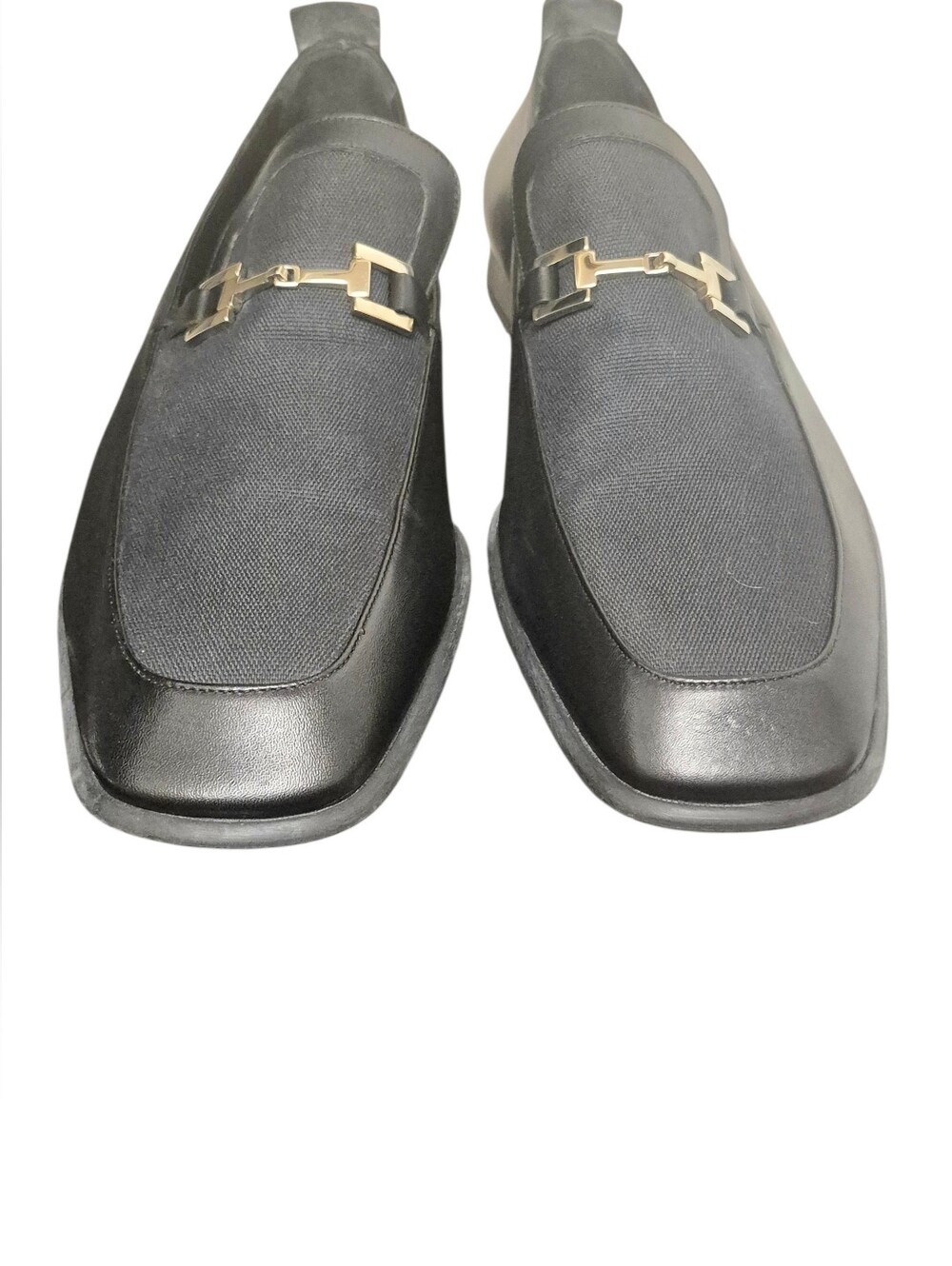 Vintage Men's Gucci Black Leather & Fabric Slip-On Loafers with Gold Horsebit